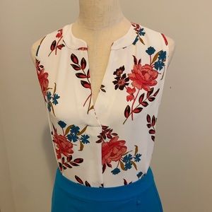 NWOT LOFT Mixed Media Floral Print Shell